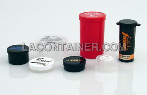 Containers with labels and hot stamping